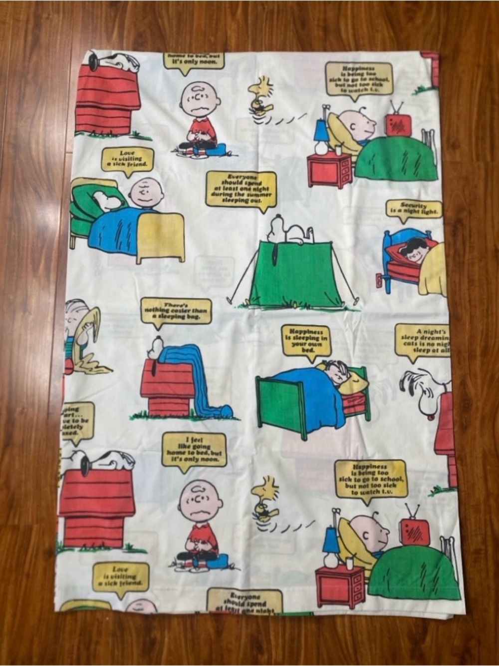 Vintage 1971 Kids Peanuts Gang Charlie Brown Snoopy Twin Flat Sheet Retro Cute